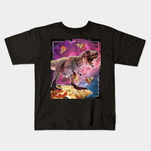 T-Rex on Space Pizza T-Shirt Kids T-Shirt by avshirtnation